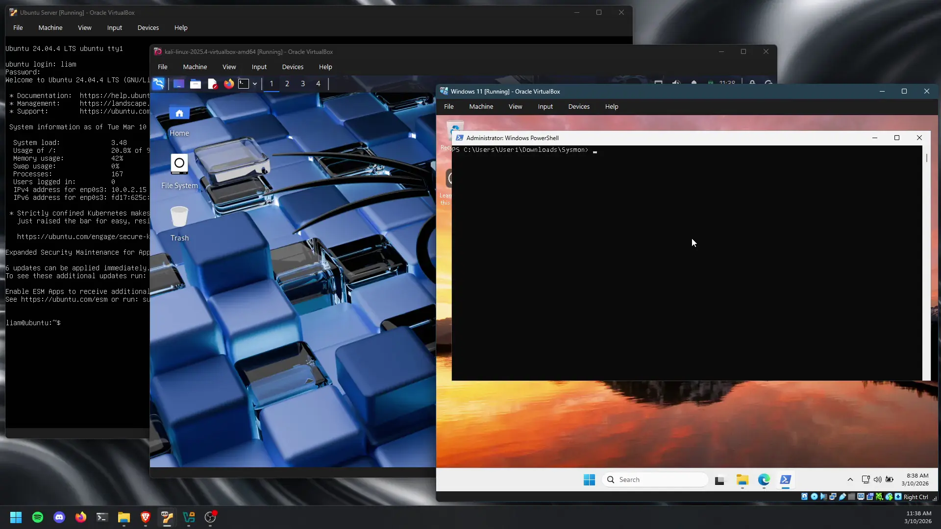 An image of the Virtual Machines running